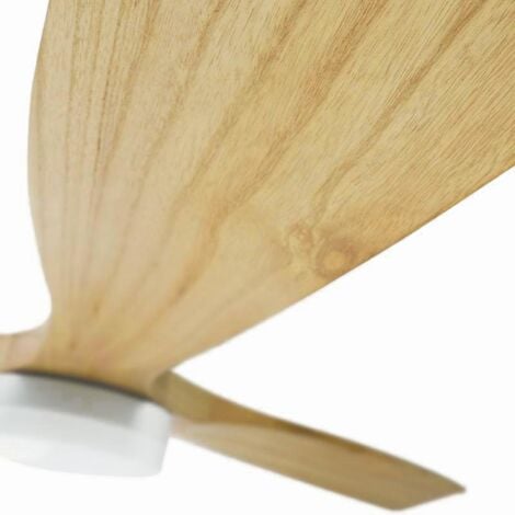 IluminaShop - Ventilador de Techo LED 58W Ø132 cm Madera Natural Blanco / Haya Motor DC 40W Silencioso + Luz 18W CCT Modo Verano / Invierno con Mando a Distancia