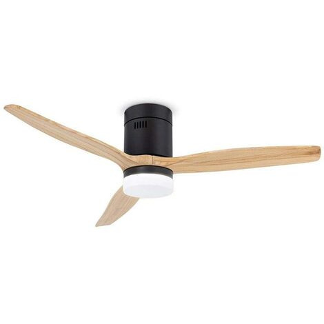 IluminaShop - Ventilador de Techo LED 58W Ø132 cm Madera Natural Negro / Haya Motor DC 40W Silencioso Luz 18W CCT Modo Verano / Invierno con Mando a Distancia