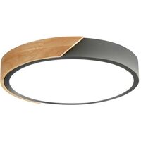 IluminaShop - Plafon LED Circular Madera Natural Gris Regulable CCT 24W 2400LM Ø30 con Mando a Distancia 3000+4000+6000