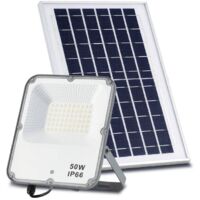 Foco Proyector LED Solar ECO Profesional 50W IP66 con Sensor Crepuscular / Movimiento con Control Remoto Blanco Frío 6000K    IluminaShop