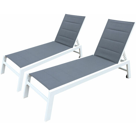 2er Set Sonnenliegen BARBADOS aus grauem Textilene weißes Aluminium