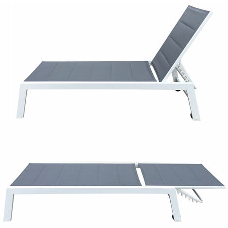 2er Set Sonnenliegen BARBADOS aus grauem Textilene weißes Aluminium