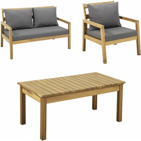 Gartenmöbel ARUBA aus Akazienholz 4 Sitzplätze graue Kissen
