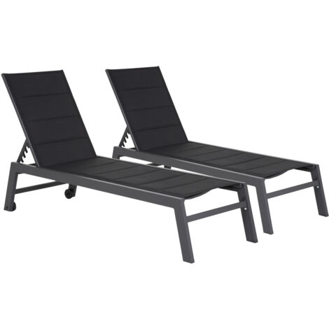 2er Set Sonnenliegen BARBADOS aus schwarzem Textilene - anthrazitgraues Aluminium