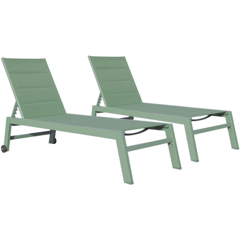 2er Set Sonnenliegen BARBADOS aus salbeigrünem Textilene - Aluminium salbeigrün