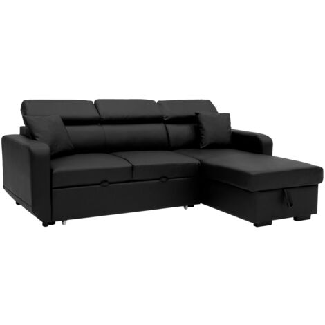 Ecksofa, umwandelbar, WARREN, 3-Sitzer, schwarzes Kunstleder