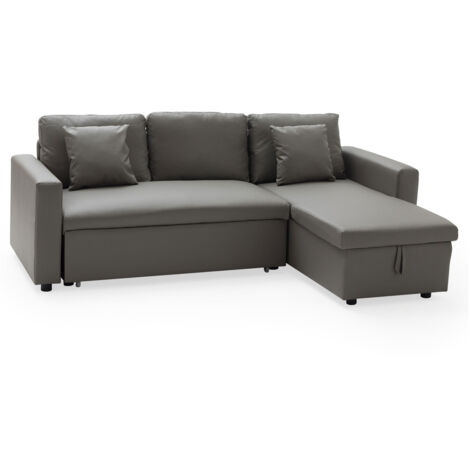 Ecksofa, umwandelbar, Kunstleder CLARK, 3-Sitzer, taupefarben