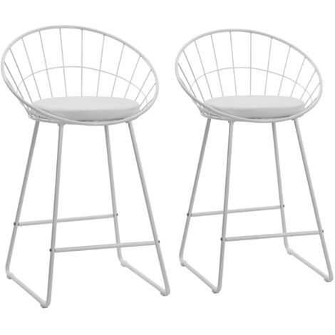 2er-Set Barhocker 65cm aus weißem Metall mit weißem ALEX-Kissen (1/5)