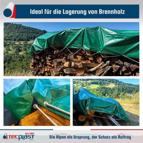 TECPLAST Holzplane 1,5x6 M Anthrazit | Wasserdicht, UV-beständig, 5 Jahre Garantie | Für Brennholz & Lagerung