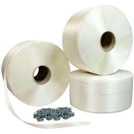 TECPLAST Umreifungsset: 2 Rollen Geflochtenes Polyesterband 19 Mm X 500 M + 250 Schnallen Gratis – Bruchlast 750 Kg, Wetterfest & Sicherer Als Stahlband