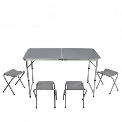 Table pliante - 140 x 80 cm - plateau gris - pied alu