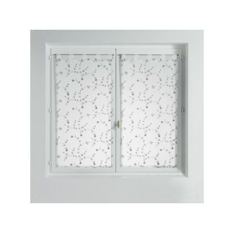 Paire droite passants 2 x 60 x 120 cm voile sable brode petite fleur Blanc/Gris