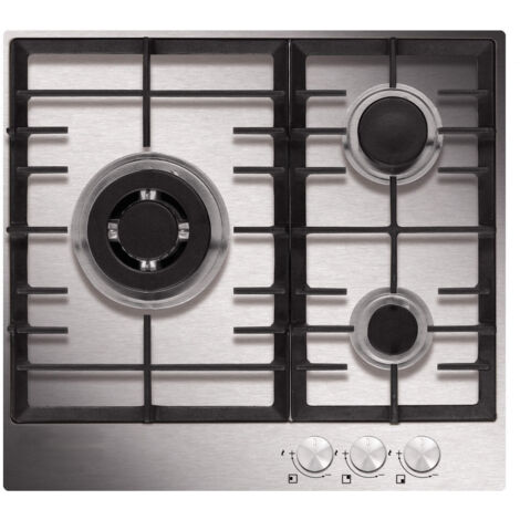Airlux – Réchaud à gaz 60cm 3 foyers inox – Allumage électronique – Grilles en fonte – AT635HIX