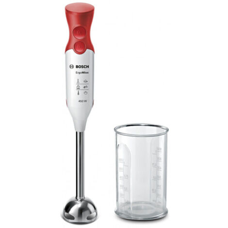 Bosch – Mixeur plongeant 450W MSM64110 – Système QuattroBlade pour mélange homogène – Design ergonomique rouge et blanc – Compatible lave-vaisselle