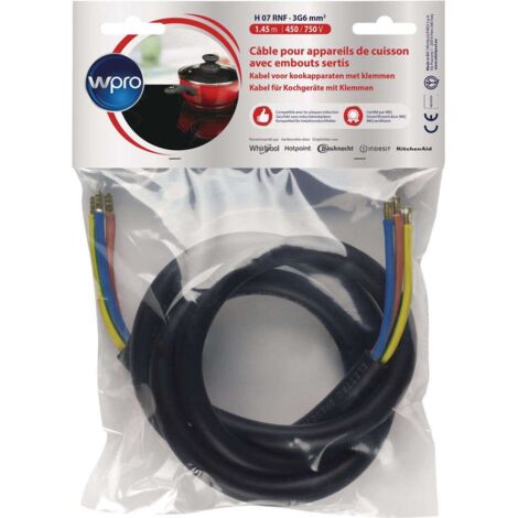 Wpro – Câble électrique 1.45m 450/750V – Section 1.5mm² – Pour appareils de cuisson – Résistant à la chaleur (1/5)