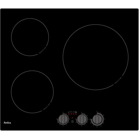 Table de cuisson induction 58cm 3 foyers 5500W – Surface vitrocéramique noire – Détection automatique des casseroles – AIM3530 – Amica (1/4)