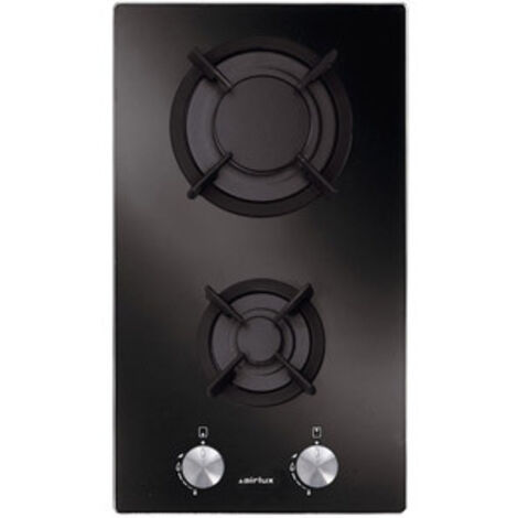 Airlux – Table de cuisson gaz 2 foyers 29cm 4000W – Verre noir – Encastrable – Injecteurs butane/propane fournis – AV32HBK