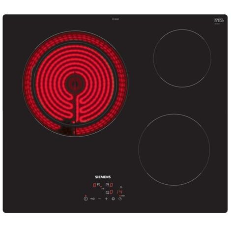 Siemens – Plaque vitrocéramique 60cm 3 foyers 5700W noir – Double zone extensible 28cm – Commandes tactiles – Design élégant en verre noir - ET61RBKB8E