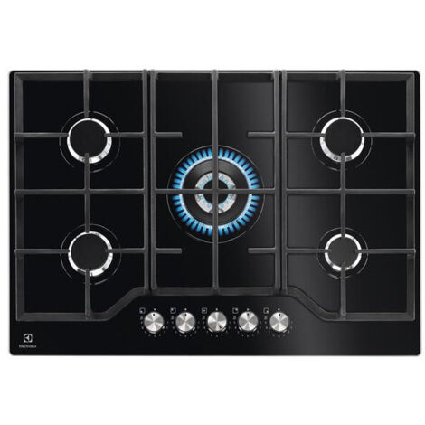 Electrolux – Table de cuisson gaz 74 cm 5 foyers – Brûleur multicouronne 3,9 kW – Surface en verre trempé – Commandes StepPower - KGG75362K