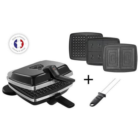 Gaufrier multifonction 3 plaques 1000W – Plaques en fonte d'aluminium antiadhésives – Pour gaufres et croque-monsieur – 39624 – Lagrange