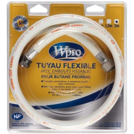 Tuyau de gaz souple en caoutchouc (2m) pour plaque de cuisson Wpro, Propane/ butane -
481981729053 (1/5)