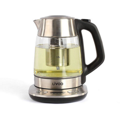 Théière électrique sans fil 1,7 L – Température réglable 40 à 100 °C – Infuseur amovible – Design en verre et acier inoxydable gris – Livoo - DOD165