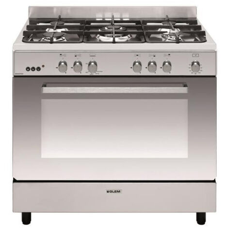 Cuisinière à gaz 90 cm avec four 109 L – 5 brûleurs dont 1 triple couronne 3,8 kW – Panneaux autonettoyants – GE960CMIX2 – Glemgas