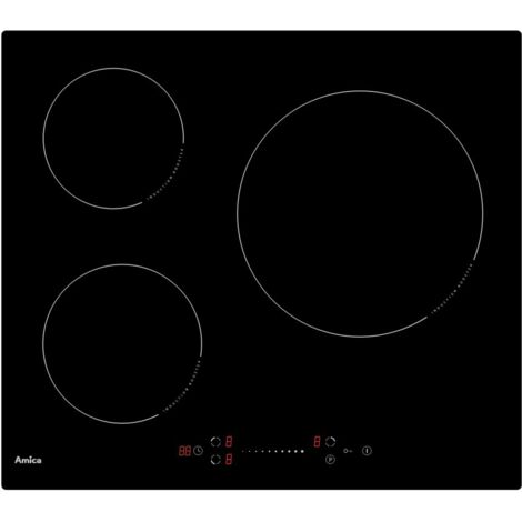 Table de cuisson induction 60cm 3 foyers 7000W – Commandes frontales sensitives – Surface vitrocéramique – GP371 – Amica (1/2)