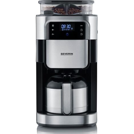 Severin – Cafetière filtre avec broyeur en acier inoxydable – Technologie Perfect Grind – Verseuse isotherme – Écran tactile LED – Fonction Blooming