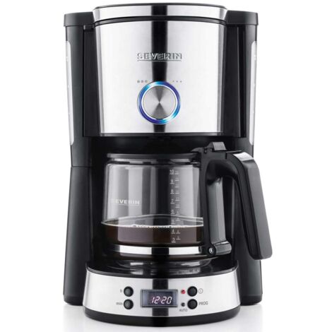 Cafetière programmable 10 tasses 1,4 L 1000 W – Sélecteur d'arôme – Écran LCD – Acier inoxydable noir – 4826 – Severin