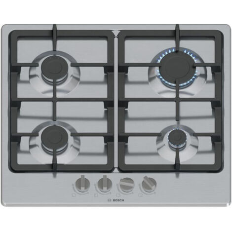 Bosch – Plaque de cuisson gaz 4 foyers 58,2 x 52 cm – Puissance 7500W – Grilles en fonte – Allumage électronique – Compatible gaz naturel et propane - PGP6B5K90