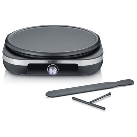 SEVERIN Crêpière, Avec spatule à crêpe et répartiteur de pâte, 1500 W, CM 2199, Inox / Noir (1/5)