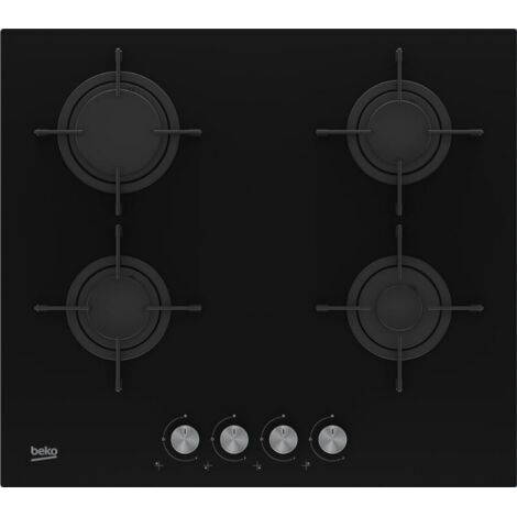 Beko – Plaque de cuisson gaz 60cm 4 feux 7400W verre noir – Allumage intégré – Dispositif de sécurité thermocouple – HILG64221S