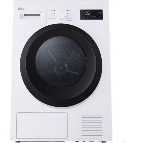 LG – Sèche-linge frontal 8 kg – Technologie pompe à chaleur – Volume tambour 102L – Dimensions 60x85x60cm – Niveau sonore 65dB - RH8N15WH