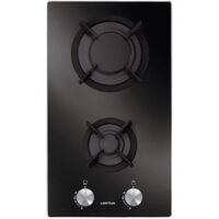 Airlux – Table de cuisson gaz 2 foyers 29cm 4000W – Verre noir – Encastrable – Injecteurs butane/propane fournis – AV32HBK