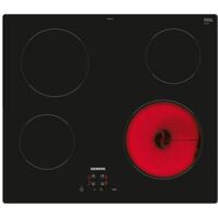 Siemens – Plaque vitrocéramique 4 foyers 59.2cm – Puissance 6600W – Minuteur avec coupure automatique – Noir