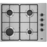 Beko – Table de cuisson gaz 4 foyers – Largeur 61 cm – Inox – Sécurité gaz – Plaque avec hotte intégrée