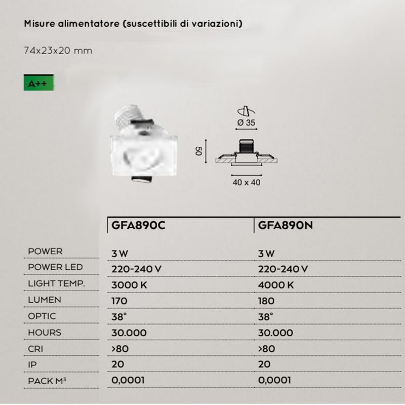 GeaLed Elara GFA890 faretto da incasso quadrato LED CREE foro