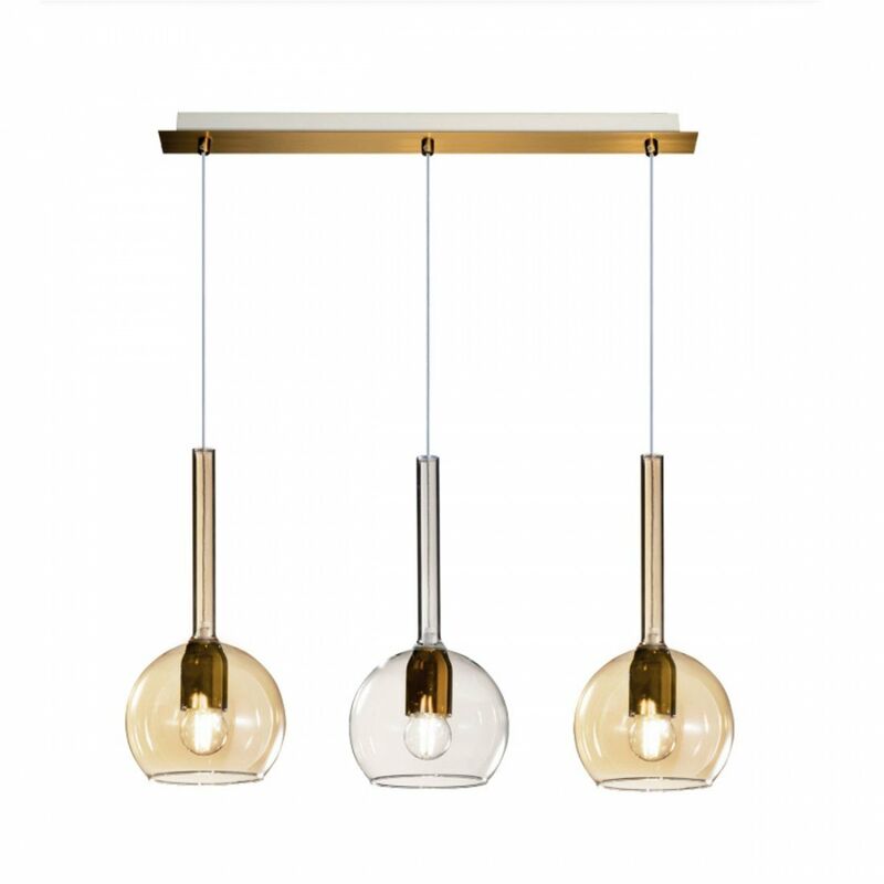 Lampadario Salotto Moderno 3 Luci Ampolle Vetro Trasparente Bianco