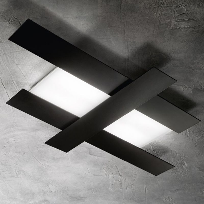 Plafoniera moderna gea luce doha pp led 30w 220v alluminio metacrilato  lampada soffitto, finitura metallo nero
