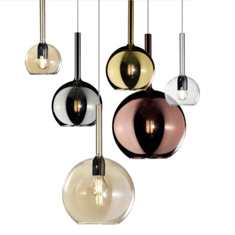 Lampadario moderno top light future 1155cr sm e27 led vetro pirex soffiato sospensione, vetro rame