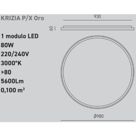 Plafoniera led gea luce krizia px o 80w 3000°k alluminio lampada soffitto