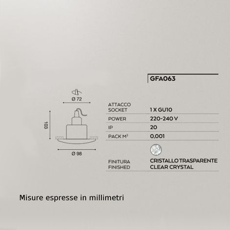 Faretto incasso gea led indra gfa070 led spot vetro satinato cartongesso  controsoffitto interni gu10