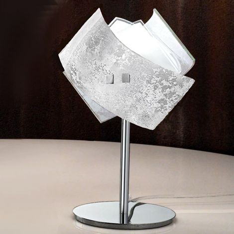 Abat-jour moderna gea luce camilla lp e14 led metallo vetro lampada tavolo,  colore foglia argento