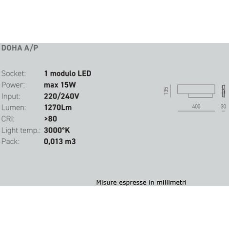 Applique moderno gea luce doha ap 15w led 220v alluminio metacrilato lampada parete