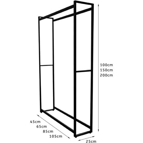 Montixx Kaminholzregal Brennholz-u.Feuerholzregal Kaminholzständer Kaminholzhalter aus Metall schwarzpulver beschichtet Ständer abstellbar H100xB45xT25cm