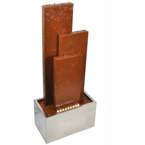 Köhko® Springbrunnen Chile Höhe 104 cm mit LED-Beleuchtung und 3 Wasserwänden aus Cortenstahl und Edelstahl Gartenbrunnen Zimmerbrunnen 32002 …