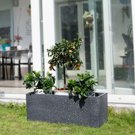 köhko® Blumenkübel aus Fiberglas neuartiges Stein-Optik Pflanzkübel 100x40x40 cm Dunkelgrau Trog
