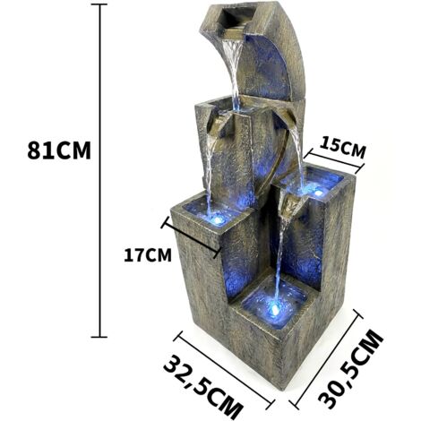 Köhko Gartenbrunnen „Ballerina“, Brunnen mit 4 LEDs mit LEDs, stufige Wasserfall für Garten, Terrasse, Balkon 17006