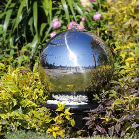 Köhko 25 cm Kugelbrunnen Hochglanz poliert 21011 aus Edelstahl mit LED-Beleuchtung